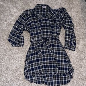 Pink Lily Hortwin Navy Plaid Shirt Dress